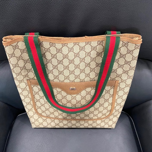 Vintage Gucci Supreme Sherry Line Tote – GG Monogram Canvas, Classic Web Stripe - Picture 9 of 16